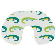 Cute-cartoon-alligator-kids-seamless-pattern-with-green-nahd-drawn-crocodiles Travel Neck Pillow by uniart180623