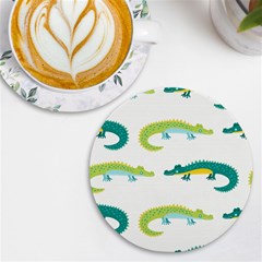 Cute-cartoon-alligator-kids-seamless-pattern-with-green-nahd-drawn-crocodiles Uv Print Round Tile Coaster by uniart180623