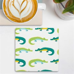 Cute-cartoon-alligator-kids-seamless-pattern-with-green-nahd-drawn-crocodiles Uv Print Square Tile Coaster  by uniart180623