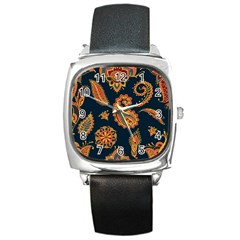 Bright-seamless-pattern-with-paisley-mehndi-elements-hand-drawn-wallpaper-with-floral-traditional Square Metal Watch by uniart180623