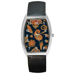 Bright-seamless-pattern-with-paisley-mehndi-elements-hand-drawn-wallpaper-with-floral-traditional Barrel Style Metal Watch by uniart180623