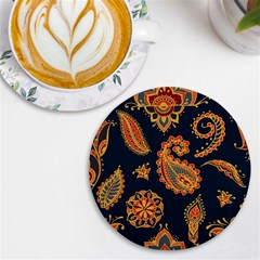 Bright-seamless-pattern-with-paisley-mehndi-elements-hand-drawn-wallpaper-with-floral-traditional Uv Print Round Tile Coaster by uniart180623