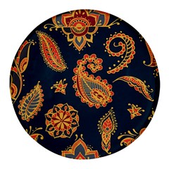 Bright-seamless-pattern-with-paisley-mehndi-elements-hand-drawn-wallpaper-with-floral-traditional Round Glass Fridge Magnet (4 Pack)