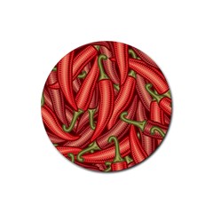 Seamless-chili-pepper-pattern Rubber Round Coaster (4 Pack) by uniart180623