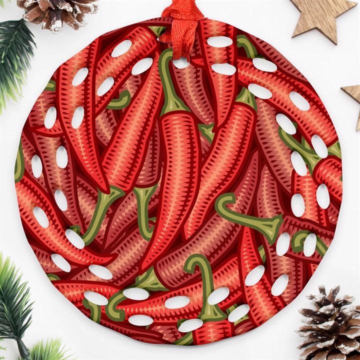 Seamless-chili-pepper-pattern Round Filigree Ornament (Two Sides)