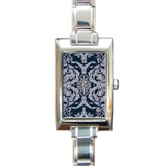 Cobalt Grey Arabesque Rectangle Italian Charm Watch by kaleidomarblingart