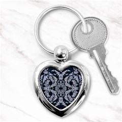 Cobalt Grey Arabesque Key Chain (heart) by kaleidomarblingart