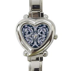 Cobalt Grey Arabesque Heart Italian Charm Watch by kaleidomarblingart