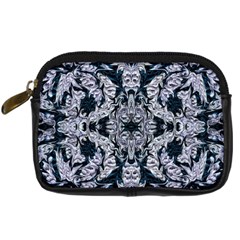 Cobalt Grey Arabesque Digital Camera Leather Case by kaleidomarblingart