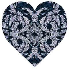 Cobalt Grey Arabesque Wooden Puzzle Heart by kaleidomarblingart