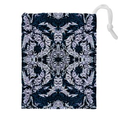 Cobalt Grey Arabesque Drawstring Pouch (4xl) by kaleidomarblingart