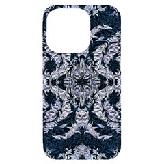 Cobalt Grey Arabesque Iphone 14 Pro Black Uv Print Case by kaleidomarblingart