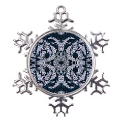 Cobalt Grey Arabesque Metal Large Snowflake Ornament by kaleidomarblingart