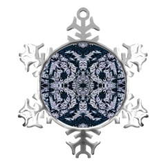 Cobalt Grey Arabesque Metal Small Snowflake Ornament by kaleidomarblingart