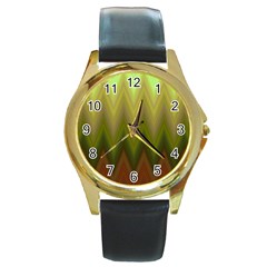 Zig Zag Chevron Classic Pattern Round Gold Metal Watch