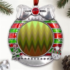 Zig Zag Chevron Classic Pattern Metal X mas Ribbon With Red Crystal Round Ornament by Celenk