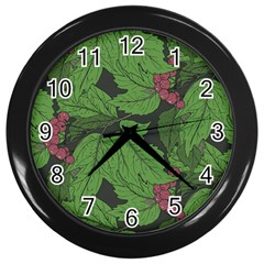 Seamless-pattern-with-hand-drawn-guelder-rose-branches Wall Clock (black) by uniart180623