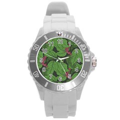 Seamless-pattern-with-hand-drawn-guelder-rose-branches Round Plastic Sport Watch (l) by uniart180623