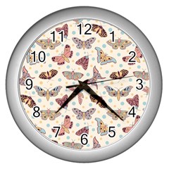 Pattern-with-butterflies-moths Wall Clock (Silver)