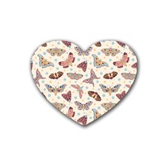 Pattern-with-butterflies-moths Rubber Heart Coaster (4 pack)