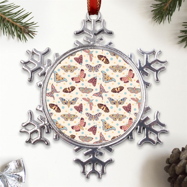 Pattern-with-butterflies-moths Metal Large Snowflake Ornament