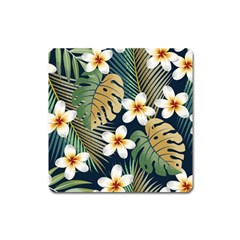 Seamless-pattern-with-tropical-strelitzia-flowers-leaves-exotic-background Square Magnet by uniart180623