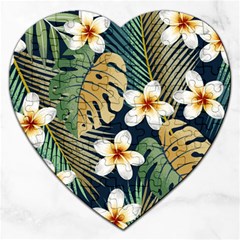 Seamless-pattern-with-tropical-strelitzia-flowers-leaves-exotic-background Jigsaw Puzzle (heart) by uniart180623