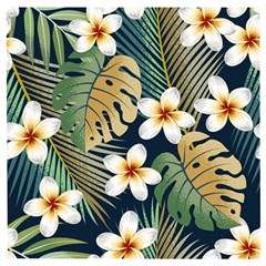 Seamless-pattern-with-tropical-strelitzia-flowers-leaves-exotic-background Wooden Puzzle Square by uniart180623