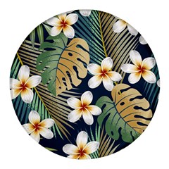 Seamless-pattern-with-tropical-strelitzia-flowers-leaves-exotic-background Round Glass Fridge Magnet (4 Pack)