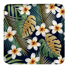 Seamless-pattern-with-tropical-strelitzia-flowers-leaves-exotic-background Square Glass Fridge Magnet (4 Pack)