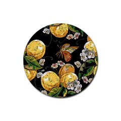 Embroidery-blossoming-lemons-butterfly-seamless-pattern Rubber Round Coaster (4 Pack) by uniart180623