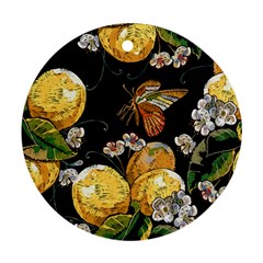 Embroidery-blossoming-lemons-butterfly-seamless-pattern Round Ornament (two Sides) by uniart180623