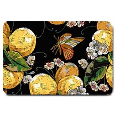 Embroidery-blossoming-lemons-butterfly-seamless-pattern Large Doormat by uniart180623