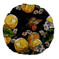 Embroidery-blossoming-lemons-butterfly-seamless-pattern Large 18  Premium Round Cushions by uniart180623