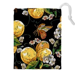 Embroidery-blossoming-lemons-butterfly-seamless-pattern Drawstring Pouch (5xl) by uniart180623