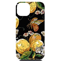 Embroidery-blossoming-lemons-butterfly-seamless-pattern Iphone 14 Black Uv Print Case