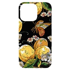 Embroidery-blossoming-lemons-butterfly-seamless-pattern Iphone 14 Pro Max Black Uv Print Case