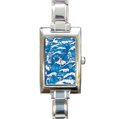 Storm-waves-seamless-pattern-raging-ocean-water-sea-wave-vintage-japanese-storms-print-illustration- Rectangle Italian Charm Watch by uniart180623