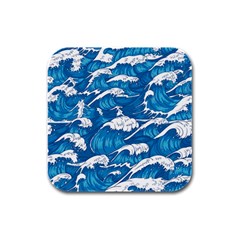 Storm-waves-seamless-pattern-raging-ocean-water-sea-wave-vintage-japanese-storms-print-illustration- Rubber Square Coaster (4 Pack) by uniart180623