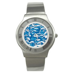 Storm-waves-seamless-pattern-raging-ocean-water-sea-wave-vintage-japanese-storms-print-illustration- Stainless Steel Watch by uniart180623