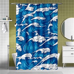 Storm-waves-seamless-pattern-raging-ocean-water-sea-wave-vintage-japanese-storms-print-illustration- Shower Curtain 48  X 72  (small)  by uniart180623