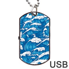 Storm-waves-seamless-pattern-raging-ocean-water-sea-wave-vintage-japanese-storms-print-illustration- Dog Tag Usb Flash (two Sides) by uniart180623