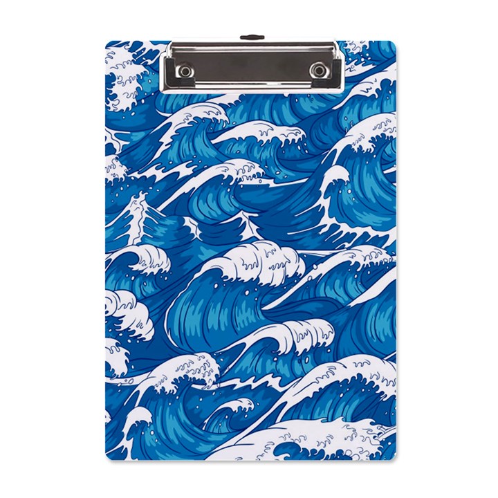 Storm-waves-seamless-pattern-raging-ocean-water-sea-wave-vintage-japanese-storms-print-illustration- A5 Acrylic Clipboard