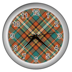 Tartan-scotland-seamless-plaid-pattern-vector-retro-background-fabric-vintage-check-color-square-geo Wall Clock (silver) by uniart180623