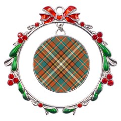 Tartan-scotland-seamless-plaid-pattern-vector-retro-background-fabric-vintage-check-color-square-geo Metal X mas Wreath Ribbon Ornament by uniart180623