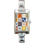 Mexican-talavera-pattern-ceramic-tiles-with-flower-leaves-bird-ornaments-traditional-majolica-style- Rectangle Italian Charm Watch Front