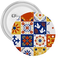 Mexican-talavera-pattern-ceramic-tiles-with-flower-leaves-bird-ornaments-traditional-majolica-style- 3  Buttons by uniart180623