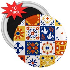 Mexican-talavera-pattern-ceramic-tiles-with-flower-leaves-bird-ornaments-traditional-majolica-style- 3  Magnets (10 Pack)  by uniart180623