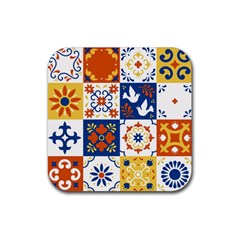 Mexican-talavera-pattern-ceramic-tiles-with-flower-leaves-bird-ornaments-traditional-majolica-style- Rubber Coaster (square) by uniart180623