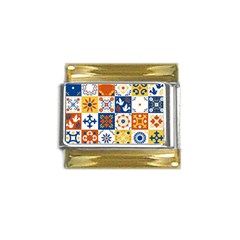 Mexican-talavera-pattern-ceramic-tiles-with-flower-leaves-bird-ornaments-traditional-majolica-style- Gold Trim Italian Charm (9mm) by uniart180623